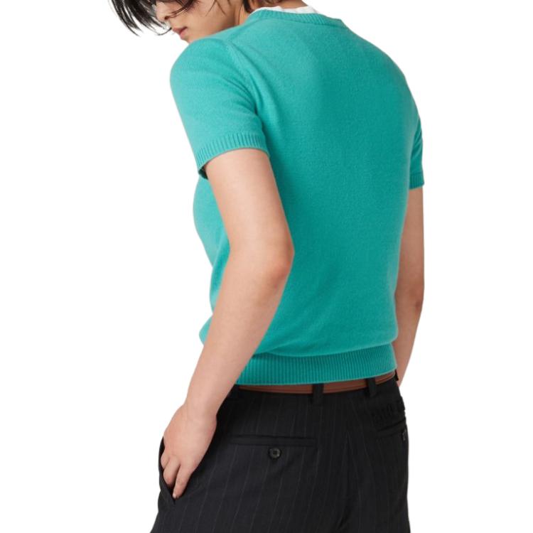 Cheap (W) MIU MIU 2023秋冬纯色LOGO针织短袖毛衣女款 MML842-13S1-F0480-S-232