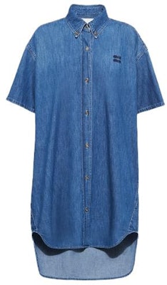 (W) MIU MIU FW23 Gaun Lengan Pendek Logo Warna Solid - Biru Permata GWA201-1294-F0013-S-232 Order (W) MIU MIU FW23 Gaun Lengan Pendek Logo Warna Solid - Biru Permata GWA201-1294-F0013-S-232