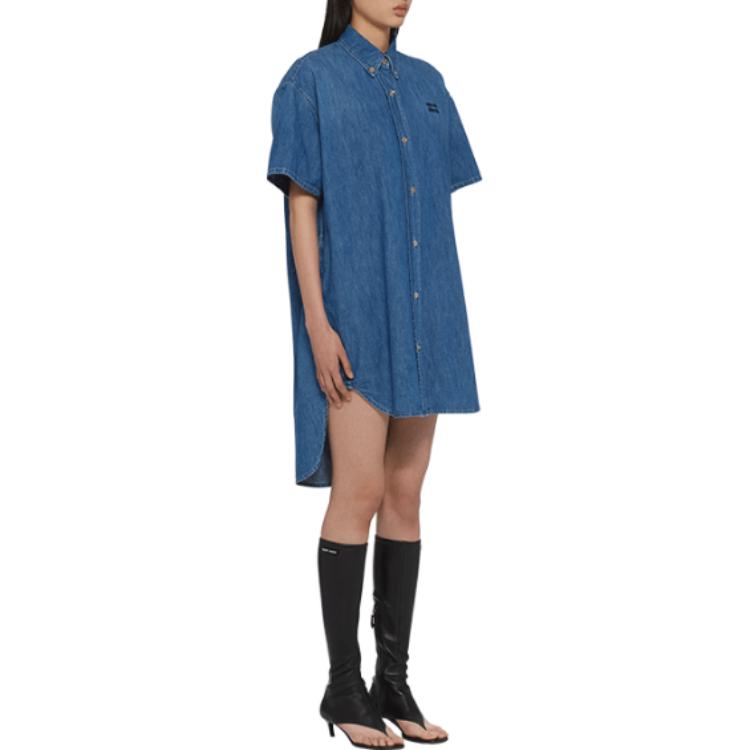 Purchase (W) MIU MIU FW23 Gaun Lengan Pendek Logo Warna Solid - Biru Permata GWA201-1294-F0013-S-232