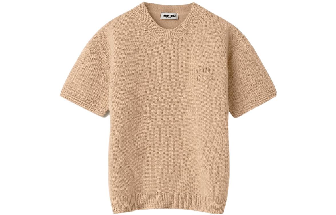 Cheap (W) MIU MIU 女士秋冬款针织短袖上衣 FW23 流苏标志刺绣设计。 MML839-13JS-F0031-S-232