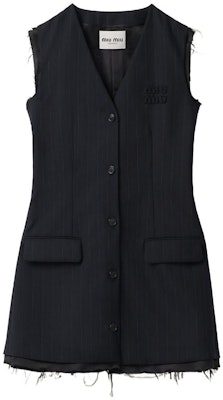 (W) MIU MIU FW23 Gaun Pendek Tanpa Lengan Logo Berjalur Navy Blue Wanita. MF5225-13SH-F0008-S-OOO Order (W) MIU MIU FW23 Gaun Pendek Tanpa Lengan Logo Berjalur Navy Blue Wanita. MF5225-13SH-F0008-S-OOO