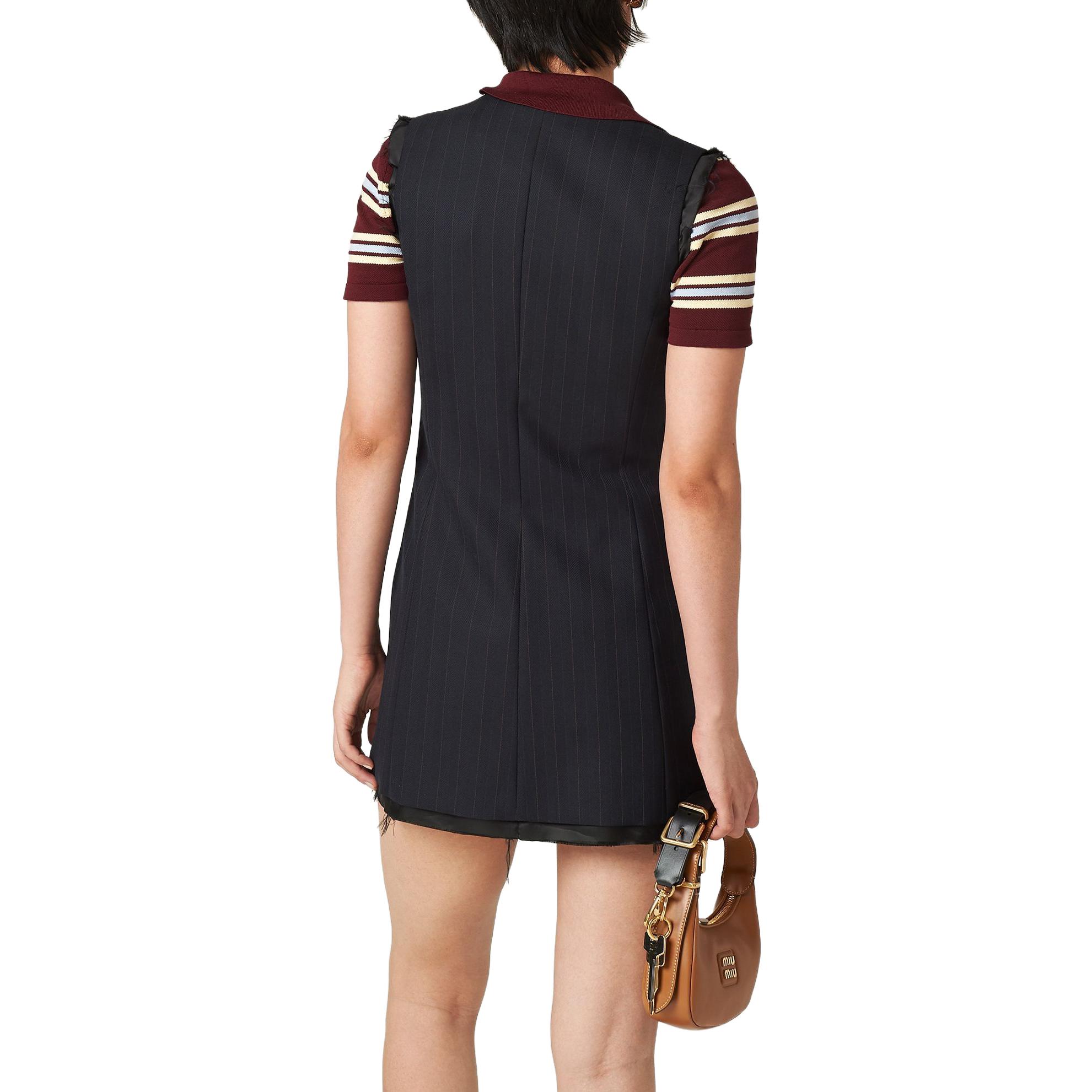 Shop (W) MIU MIU FW23 Gaun Pendek Tanpa Lengan Logo Berjalur Navy Blue Wanita. MF5225-13SH-F0008-S-OOO