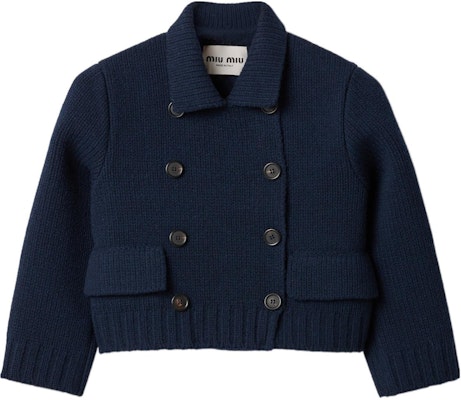 (W) MIU MIU 蓝色短款双排扣修身夹克 FW24 MMJ115-15RS-F0008-S-OOO Order (W) MIU MIU 蓝色短款双排扣修身夹克 FW24 MMJ115-15RS-F0008-S-OOO