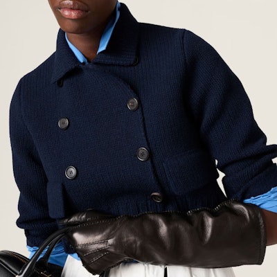 (W) MIU MIU 蓝色短款双排扣修身夹克 FW24 MMJ115-15RS-F0008-S-OOO Purchase (W) MIU MIU 蓝色短款双排扣修身夹克 FW24 MMJ115-15RS-F0008-S-OOO