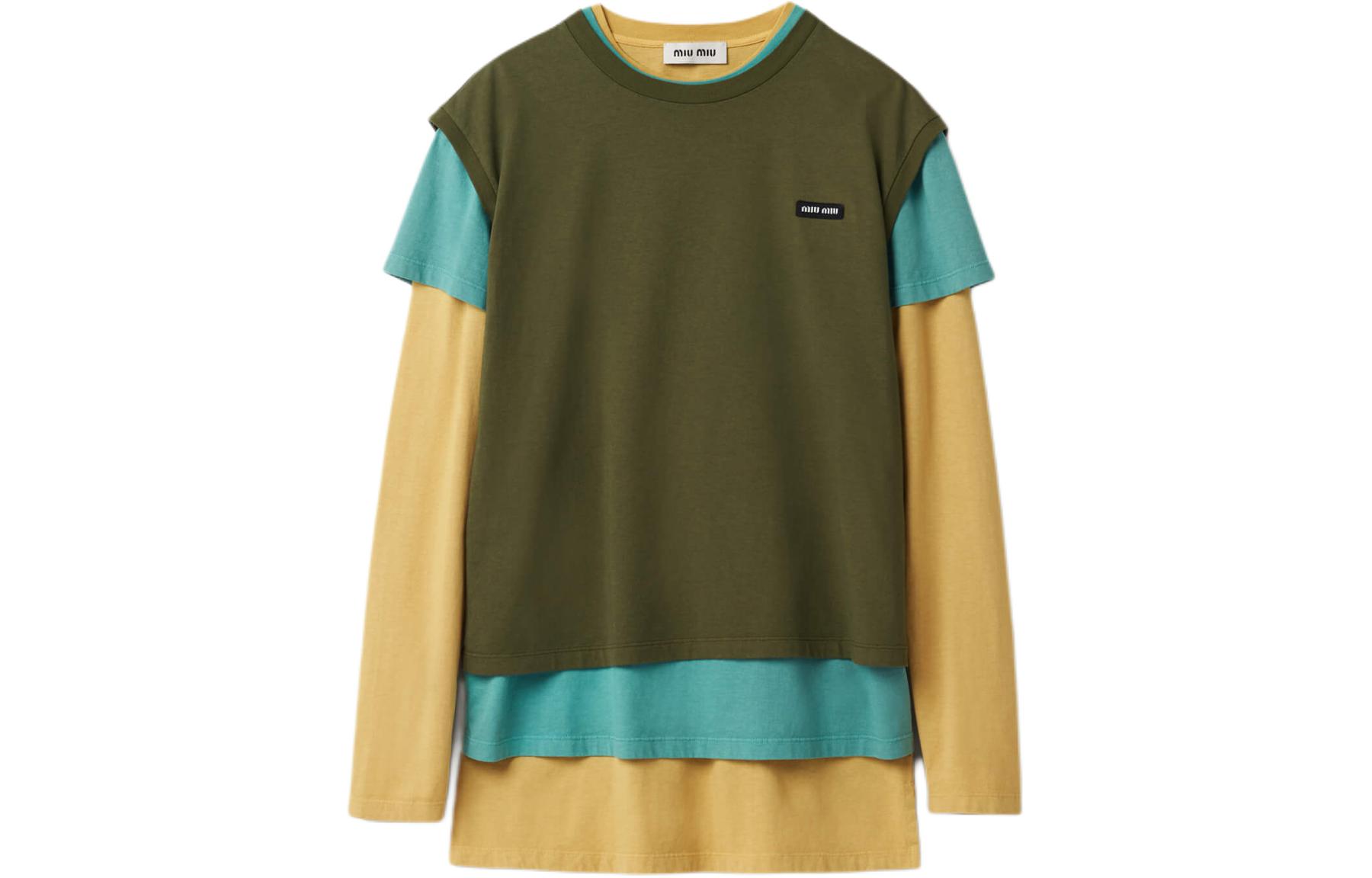 (Women) MIU MIU FW24  Holiday Logo Layered Long-Sleeve T-Shirt Light Green MJE15-137E-F03N3-S-OOO 圖 2