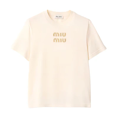 (Women) MIU MIU FW24 Neutral Logo Print Crew Neck Short Sleeve T-Shirt. MJN499-1585-F0018-S-232