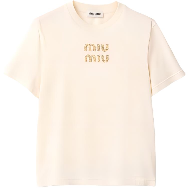 Order (W) MIU MIU FW24 中性款logo印花圆领短袖T恤. MJN499-1585-F0018-S-232