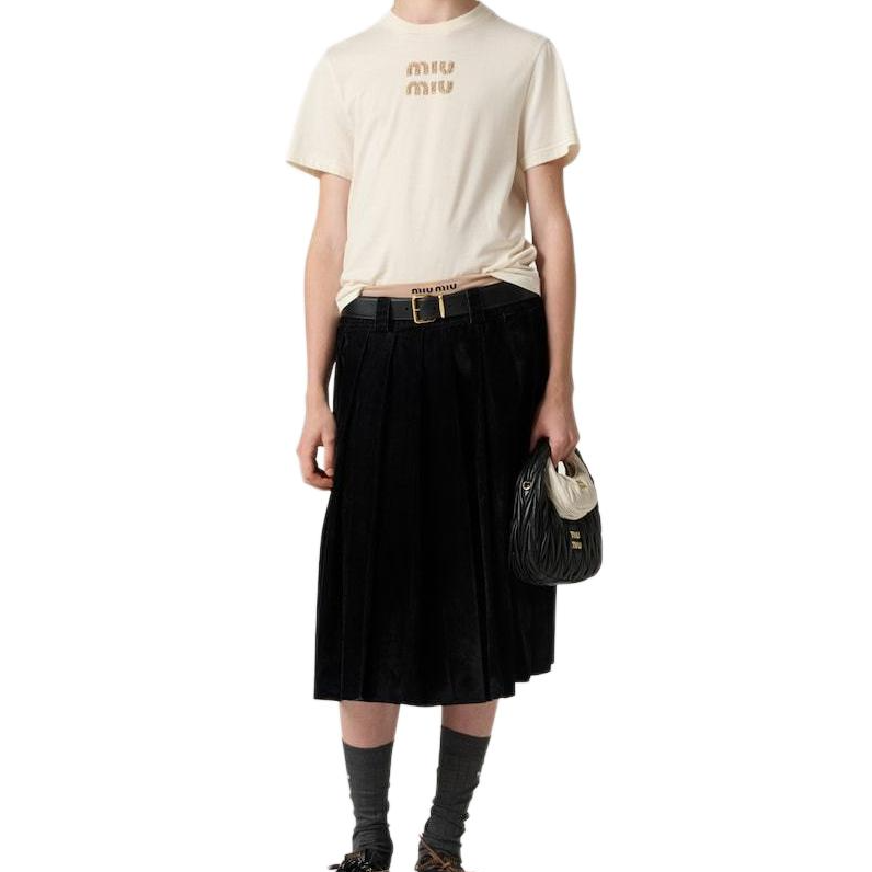 Lookbook (W) MIU MIU FW24 中性款logo印花圆领短袖T恤. MJN499-1585-F0018-S-232