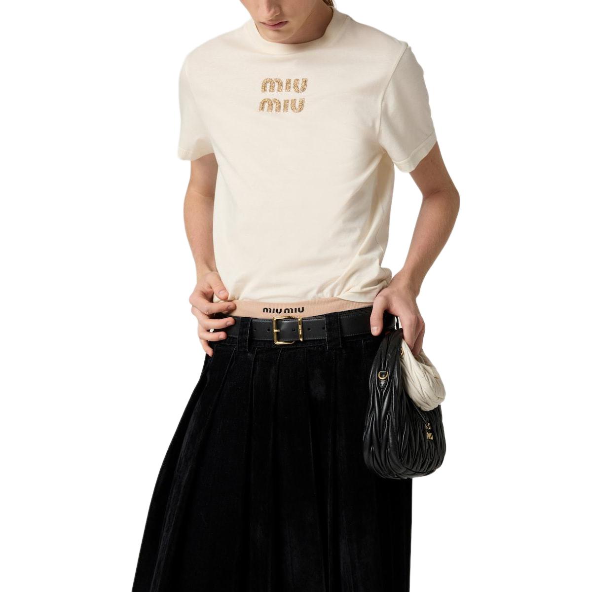 Purchase (W) MIU MIU FW24 中性款logo印花圆领短袖T恤. MJN499-1585-F0018-S-232