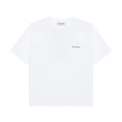 (Women) MIU MIU FW24 White Logo Print Crew Neck Short Sleeve T-Shirt MJN545-146Z-F0UB0