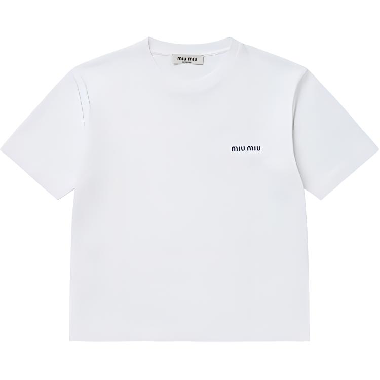 Order (W) 缪缪 FW24 白色Logo印花圆领短袖T恤 MJN545-146Z-F0UB0