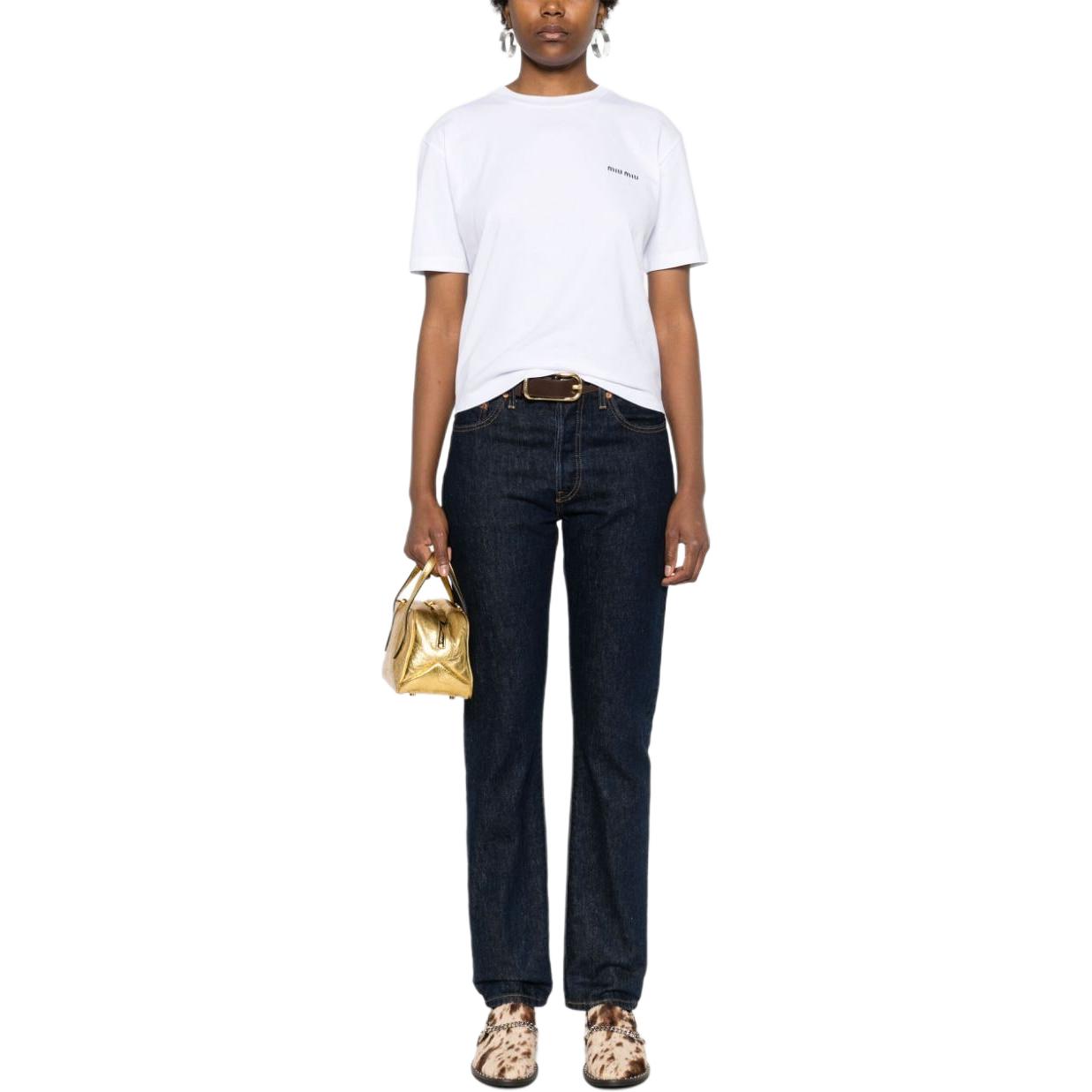 Shop (W) 缪缪 FW24 白色Logo印花圆领短袖T恤 MJN545-146Z-F0UB0