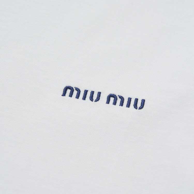 Sizing (W) 缪缪 FW24 白色Logo印花圆领短袖T恤 MJN545-146Z-F0UB0