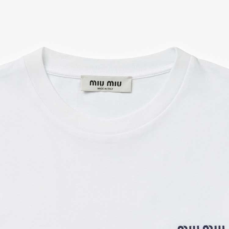 Cheap (W) 缪缪 FW24 白色Logo印花圆领短袖T恤 MJN545-146Z-F0UB0