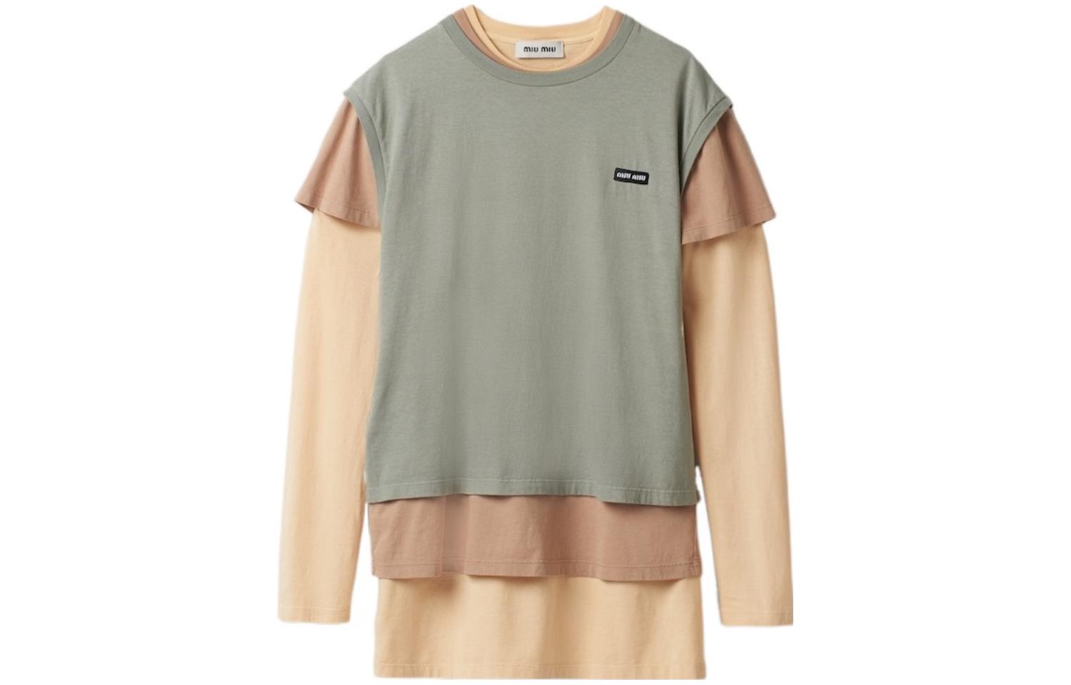 (Women) MIU MIU FW24 Holiday Series Colorblock Pullover Long Sleeve Tee Women - Multicolor MJE15-137E-F03N0-S-OOO
