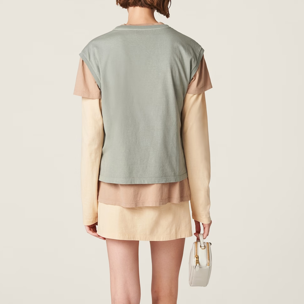 Shop (Women) MIU MIU FW24 Holiday Series Colorblock Pullover Long Sleeve Tee Women - Multicolor MJE15-137E-F03N0-S-OOO