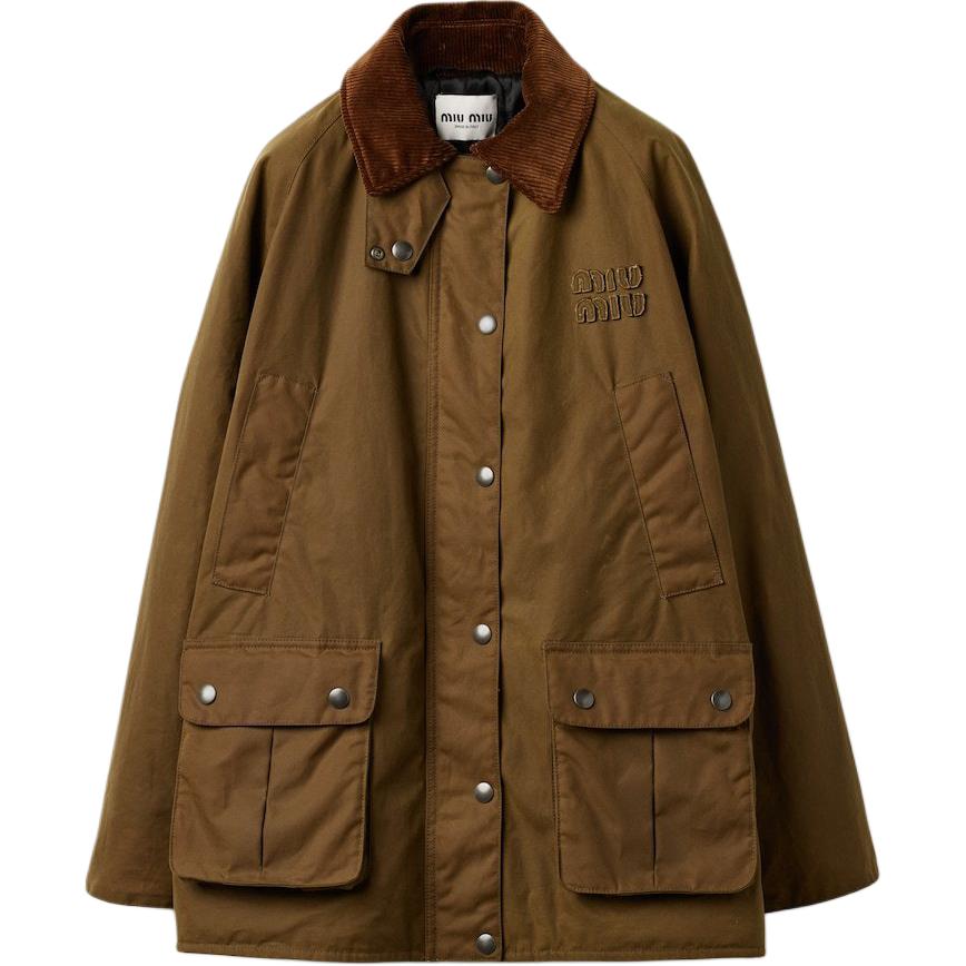 (Women) Miu Miu FW24 Oversized Military Green Side-Slit Long-Sleeve Jacket ML1183-15WW-F0161-S-OOO