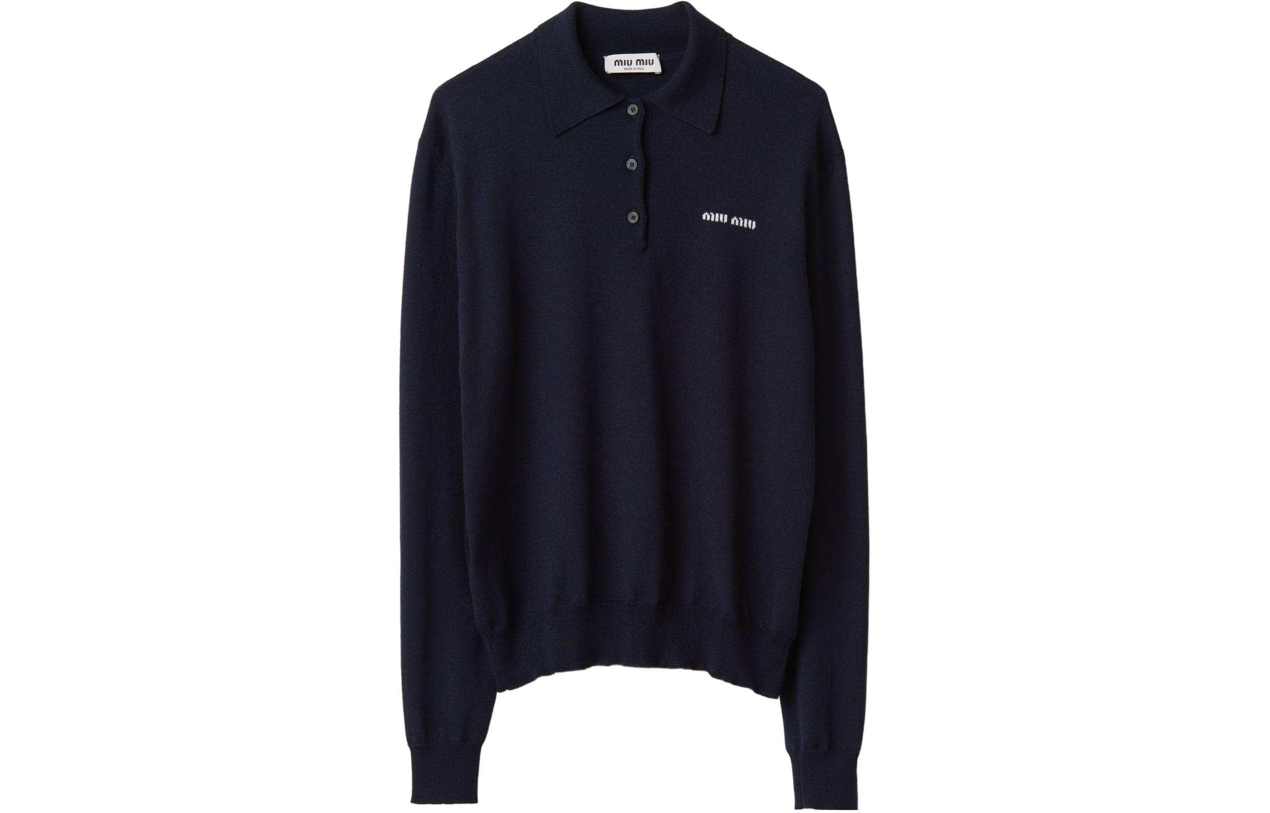 (Women) MIU MIU FW25 Automne  Blue Knit Sweater with Logo Pattern Design. MML934-14RH-F0008-S-OOO