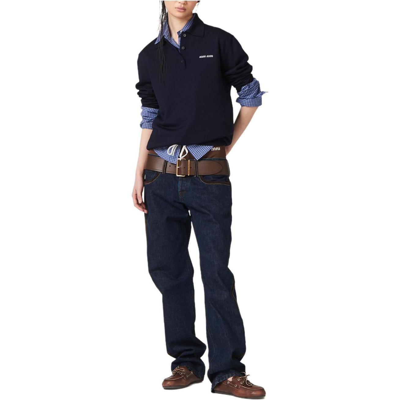 Lookbook (W) MIU MIU FW25 秋季蓝色针织毛衣带标志图案设计 MML934-14RH-F0008-S-OOO