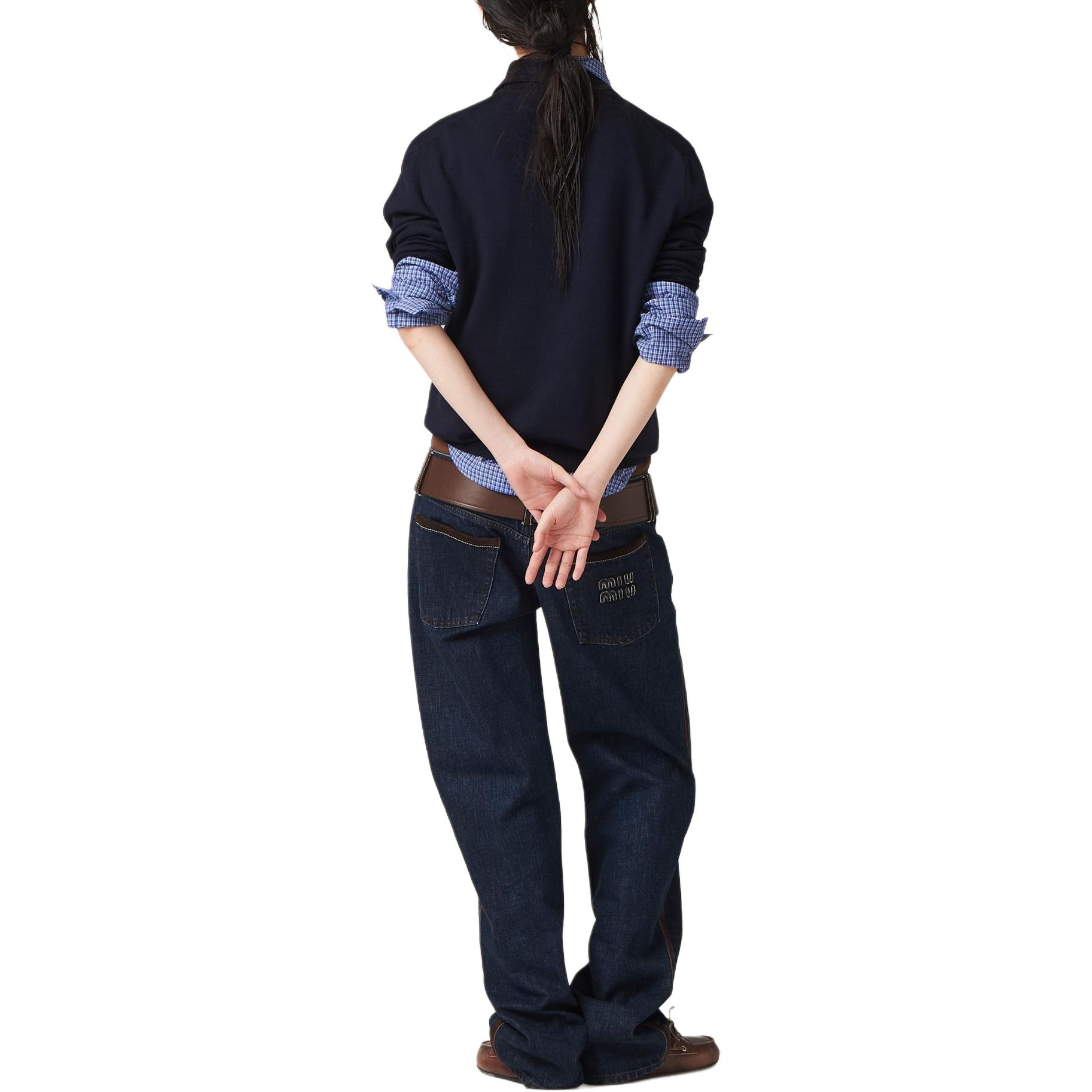 Shop (W) MIU MIU FW25 秋季蓝色针织毛衣带标志图案设计 MML934-14RH-F0008-S-OOO