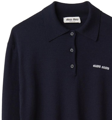 (W) MIU MIU FW25 秋季蓝色针织毛衣带标志图案设计 MML934-14RH-F0008-S-OOO Details for (W) MIU MIU FW25 秋季蓝色针织毛衣带标志图案设计 MML934-14RH-F0008-S-OOO