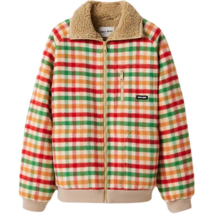 (Women) Miu Miu FW25 Plaid Long Sleeve Zip Jacket with Fleece Lining for Women ML1358-18FU-F04UO-S-OOO