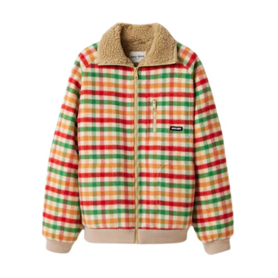 (Women) Miu Miu FW25 Plaid Long Sleeve Zip Jacket with Fleece Lining for Women ML1358-18FU-F04UO-S-OOO