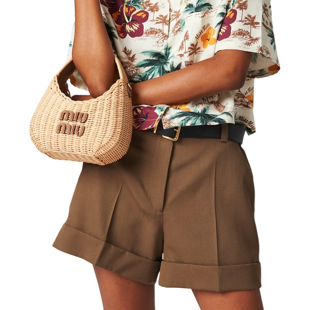 Lookbook (W) MIU MIU 女士棕色低腰綁帶寬鬆版型斜紋短褲 MP1737-108N-F0594-S-OOO