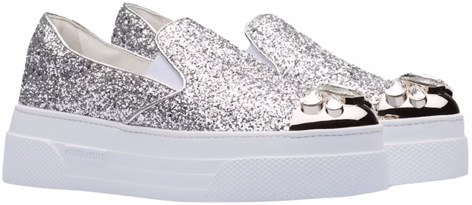 (W) MIU MIU Kasut Sneaker Platform Kain Glitter 'Perak' 5S024D_3A7B_F0118_F_D050 Lookbook (W) MIU MIU Kasut Sneaker Platform Kain Glitter 'Perak' 5S024D_3A7B_F0118_F_D050