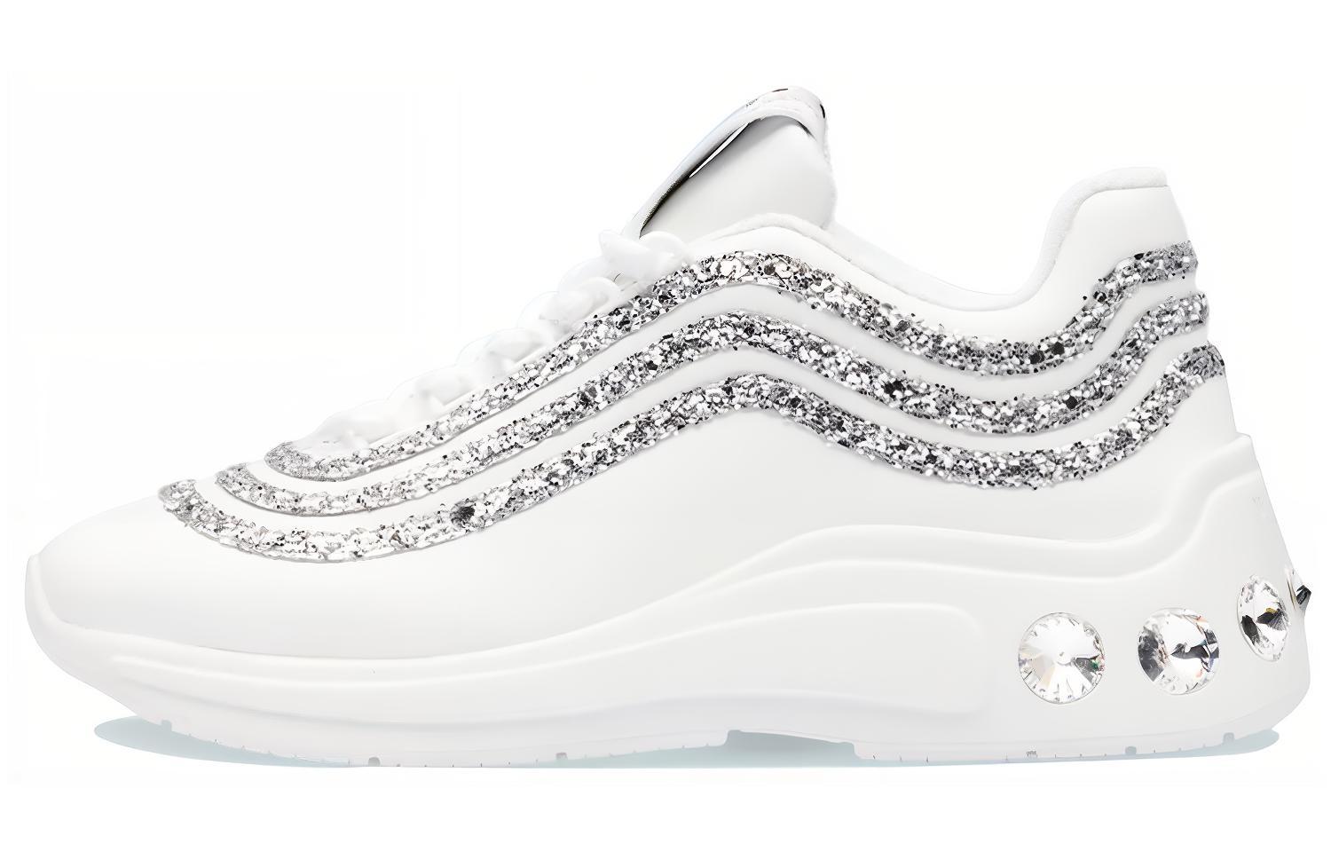 Buy (Women) MIU MIU Glitter Leather Sneakers 'White Silver' 5E841C_3KS8_F0J36_F_D015