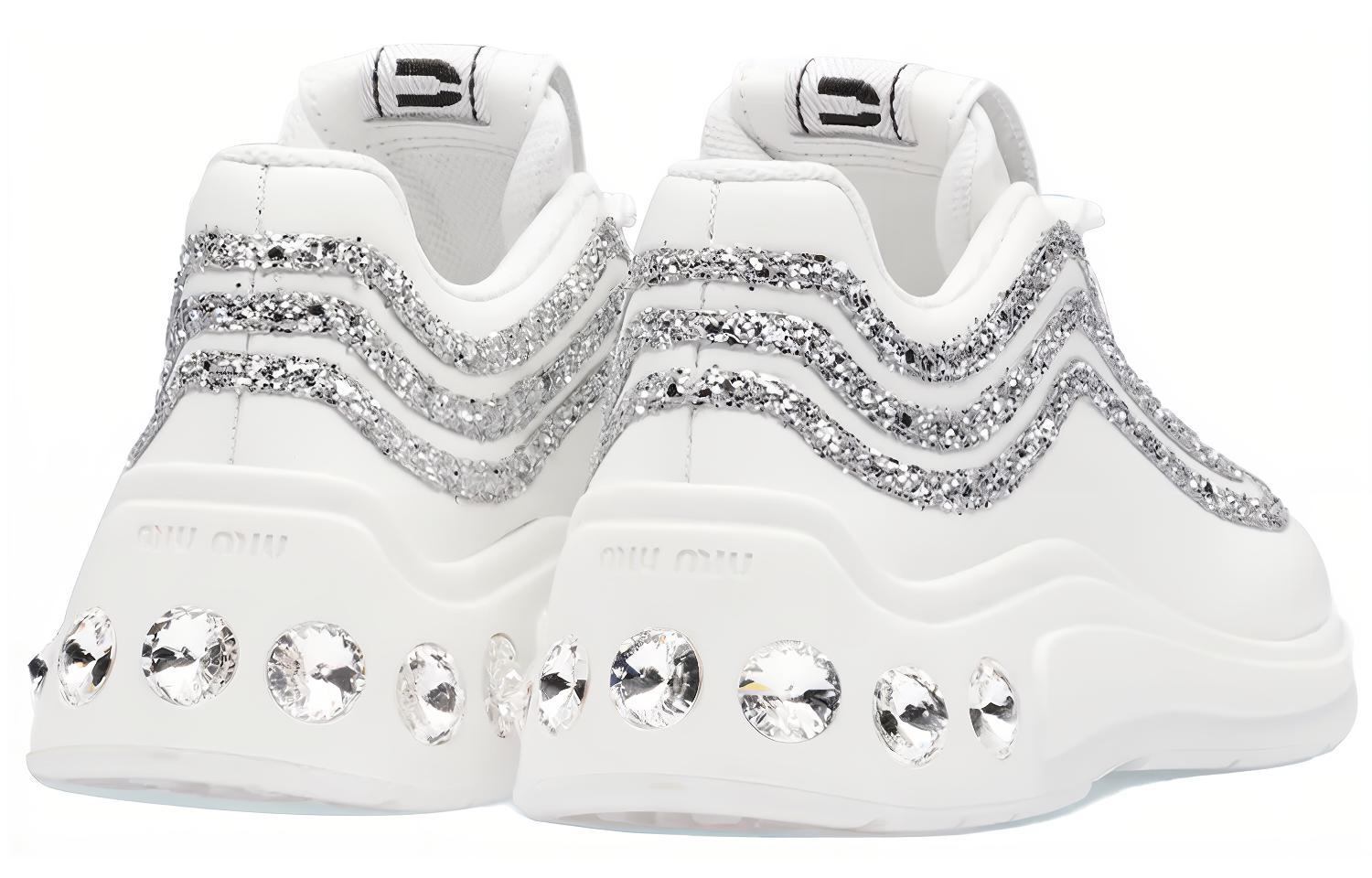 (W) MIU MIU Glitter Leather Sneakers 'White Silver' 圖 4