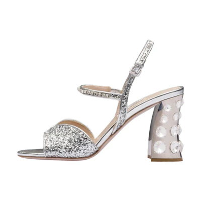 (W) MIU MIU Glitter Sandals 'Silver'