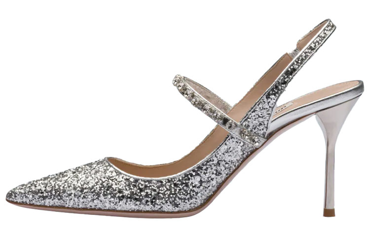 (Women) MIU MIU Glitter Slingback Pumps 'Silver Sparkle' 5I006C_ZHM_F0118_F_D085