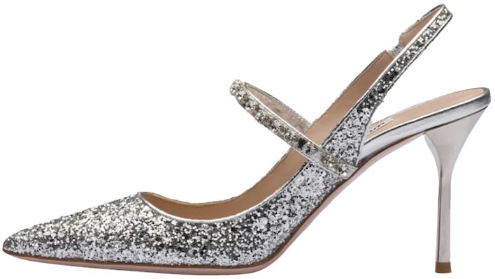 (Women) MIU MIU Glitter Slingback Pumps 'Silver Sparkle' 5I006C_ZHM_F0118_F_D085 Buy (Women) MIU MIU Glitter Slingback Pumps 'Silver Sparkle' 5I006C_ZHM_F0118_F_D085