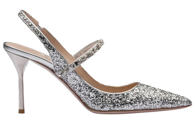 (W) MIU MIU Glitter Slingback Pumps 'Silver Sparkle' 圖 2