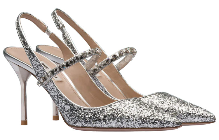 (W) MIU MIU Glitter Slingback Pumps 'Silver Sparkle' 圖 3