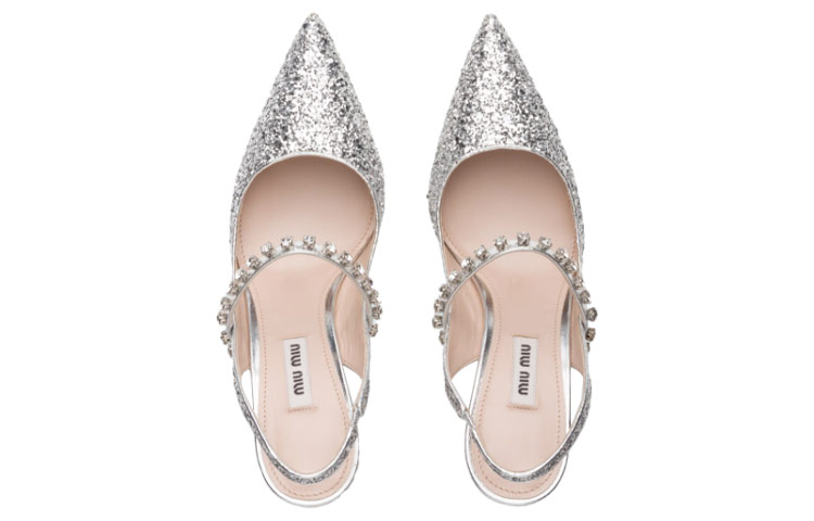 (W) MIU MIU Glitter Slingback Pumps 'Silver Sparkle' 圖 5