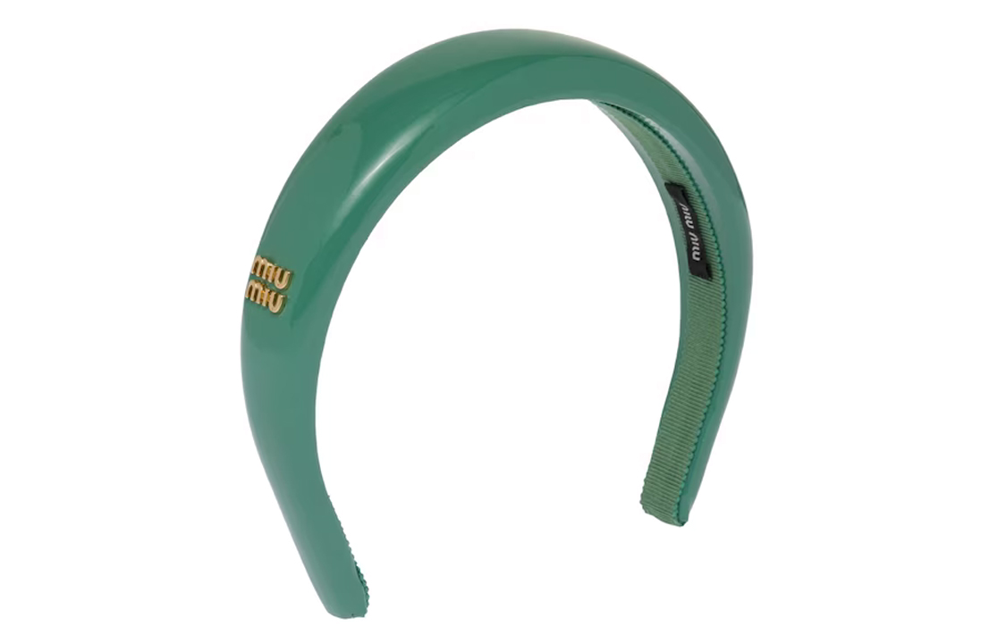 (Women) MIU MIU Green Patent Leather Headband with Metal Logo for Women. 5IH025_069_F0092