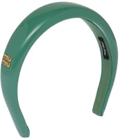(Women) MIU MIU Green Patent Leather Headband with Metal Logo for Women. 5IH025_069_F0092 (Women) MIU MIU Green Patent Leather Headband with Metal Logo for Women. 5IH025_069_F0092
