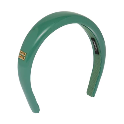(Women) MIU MIU Green Patent Leather Headband with Metal Logo for Women. 5IH025_069_F0092