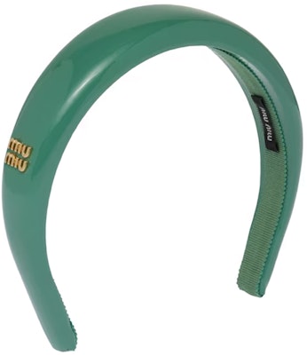 (W) 미우미우 여성 그린 페이턴트 가죽 헤어밴드 메탈 로고. 5IH025_069_F0092 Order (W) 미우미우 여성 그린 페이턴트 가죽 헤어밴드 메탈 로고. 5IH025_069_F0092