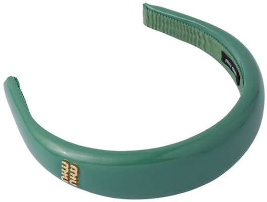 (W) 미우미우 여성 그린 페이턴트 가죽 헤어밴드 메탈 로고. 5IH025_069_F0092 Lookbook (W) 미우미우 여성 그린 페이턴트 가죽 헤어밴드 메탈 로고. 5IH025_069_F0092