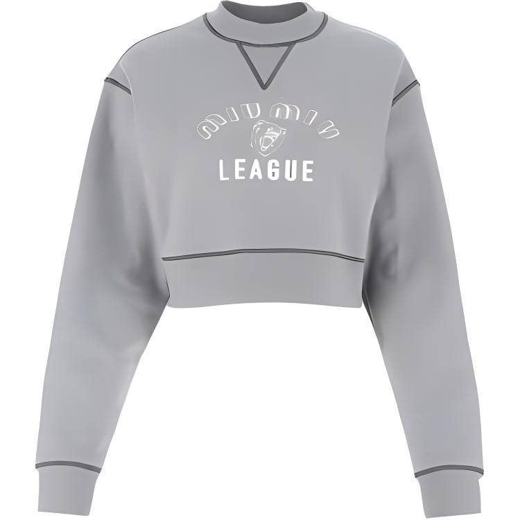 (Women) MIU MIU Grey Cropped Sweatshirt with Logo Print. MJL779-1Z4H-F0031