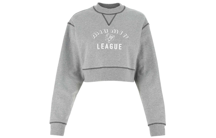 Order (W) MIU MIU グレー ロゴ入りクロップド スウェットシャツ MJL779-1Z4H-F0031