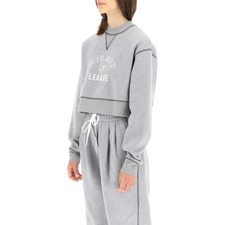 Purchase (W) MIU MIU グレー ロゴ入りクロップド スウェットシャツ MJL779-1Z4H-F0031