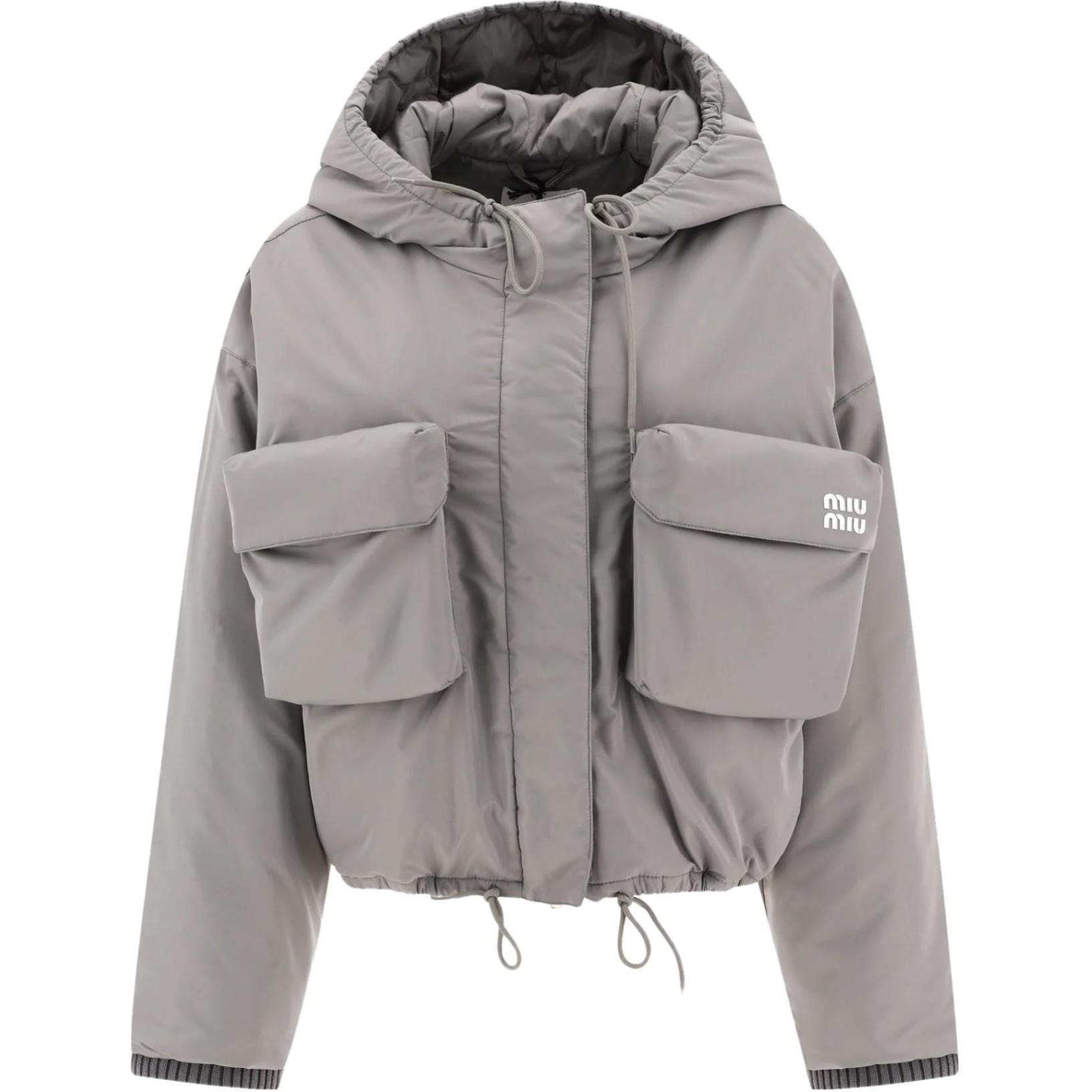 (Women) Miu Miu Grey Hoodie Zip Jacket with Solid Color Letter Print Design ML9351-3MF-F0112