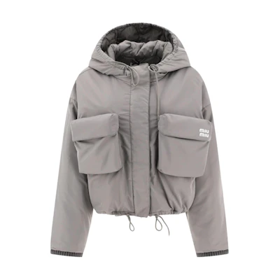 (Women) Miu Miu Grey Hoodie Zip Jacket with Solid Color Letter Print Design ML9351-3MF-F0112