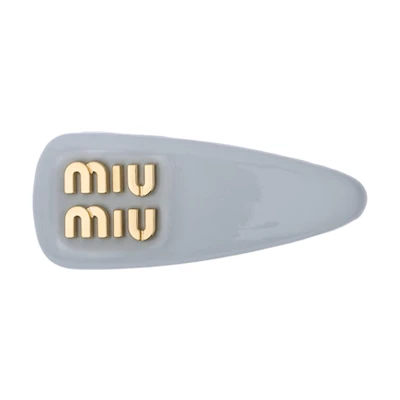 (Women) MIU MIU Grey Leather Hairpin with 3D Logo Decoration for Women. 5IF092_069_F0591