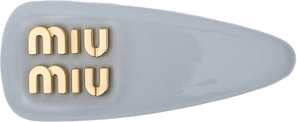 (W) 미우미우 여성용 그레이 가죽 3D 로고 장식 헤어핀. 5IF092_069_F0591 Order (W) 미우미우 여성용 그레이 가죽 3D 로고 장식 헤어핀. 5IF092_069_F0591