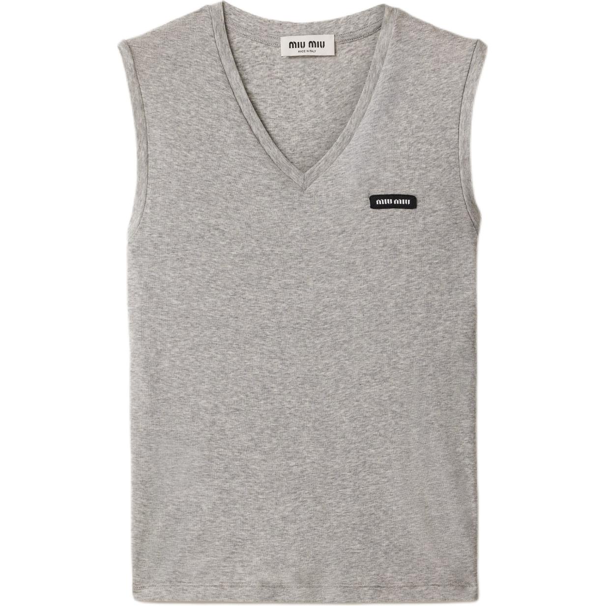 (Women) MIU MIU Grey V-Neck Sleeveless Pullover Vest with Logo Design MJT701-133O-F0031-S-OOO